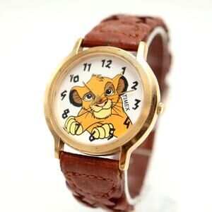 Vintage Timex Simba Lion King 35mm Watch Disney Brown Leather w New Battery